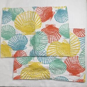 Seashell Quilted Pillow Shams Seaside Coastal Beach Decor Set 2 Standard C&F